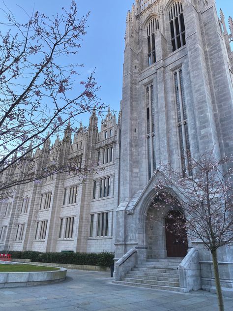 university of aberdeen building with pink blossom trees Architecture Screensaver, Aberdeen University Aesthetic, Aberdeen Aesthetic, Scottish Lifestyle, Aberdeen University, 2025 Aesthetic, Uni Aesthetic, Scotland Aesthetic, Dream University