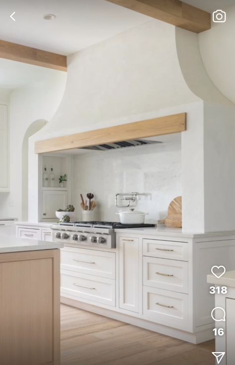 Stand Alone Range Wall, Arch Oven Hood, Stove Between Two Doorways, Kitchen With Arch Over Stove, Tiled Hood Kitchen, Arched Oven Alcove, Large Kitchen Hoods, Windows Next To Stove Hood, Alcove Kitchen Range