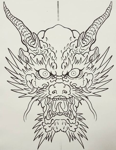 Chinese Dragon Face Tattoo, Dragon Face Tattoo Design, Front Facing Dragon, Japanese Dragon Head Tattoo, Dragon Head Tattoo Design, Dragon Tattoo Face, Dragon Face Tattoo, Dragon Head Drawing, Traditional Japanese Dragon