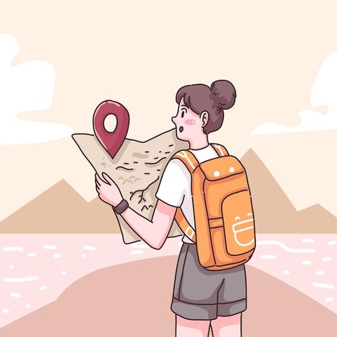 Traveler Cartoon, Backpack Drawing, Cartoon Drawing Tutorial, Easy Love Drawings, Travel Drawing, Character Vector, Cartoon Background, Travel Illustration, Flat Illustration