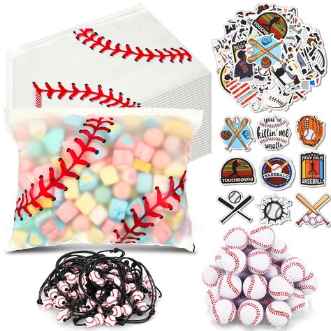 PRICES MAY VARY. Complete Baseball Party Set: get the things you need for a fun filled baseball themed party with this baseball party favor set, which includes 30 EVA baseball gift bags, 30 baseball bracelets, 30 baseball stress balls for kids, and 300 baseball stickers, a nice combination for you to use Quality Materials: the baseball goodie bags are made of durable EVA material, ensuring they can withstand rough handling and last for multiple parties; The baseball stress balls are made of foam Baseball Gift Basket Ideas, Baseball Goodie Bags For Players, Baseball Gift Bags, Baseball Treat Bags, Baseball Goodie Bags, Baseball Gift Basket, Baseball Bracelets, Baseball Theme Birthday Party, Baseball Treats