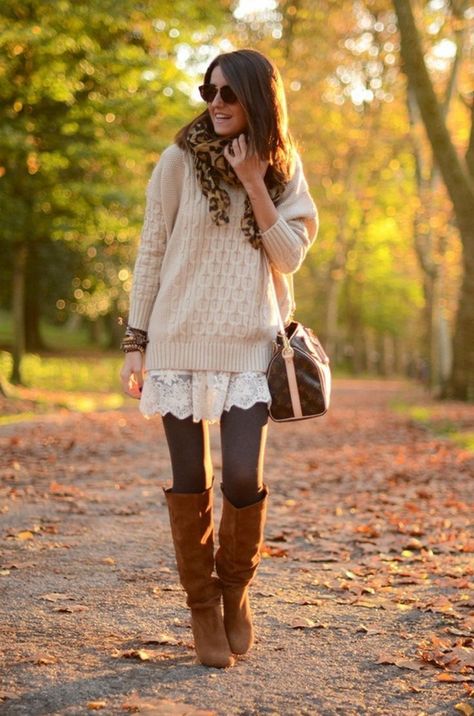 facf9f743b083008a894eee7baa16469desc42406344ri Bohemian Fall Outfits, Sweater Over Dress, Chique Outfit, Outfit Chic, Mode Boho, Tights And Boots, Chic Sweaters, Looks Street Style, Ținută Casual