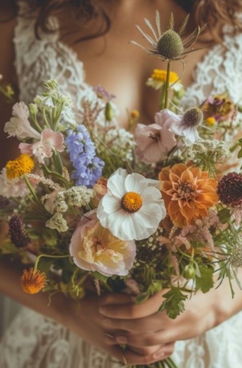 Wild flower wedding bouquet Bouquet Wedding Wildflower, Wild Flower Asthetics, Bridesmaids Bouquets Wildflowers, Wild Spring Bouquet, Desert Wildflower Wedding, Wild Flower Decorations Wedding, Wild Flower Beach Wedding, Eclectic Wildflower Wedding, Wild Flower Wedding Reception