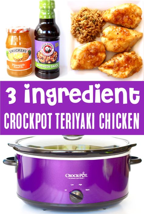 Need some Easy Weeknight Dinners? You'll LOVE this easy Panda Express Crockpot Teriyaki Chicken Recipe! It takes just 3 ingredients to make this juicy Mandarin chicken dinner! Plus, it's loaded with savory flavors thanks to the sweet and tangy sauce! Go grab the recipe and give it a try this week! Easy Crockpot Sweet And Sour Chicken, Easy One Person Crockpot Meals, Crock Pot Chinese Chicken Recipes, Crockpot 3 Hour Meals, Easy Crockpot Chicken Teriyaki Recipe, Easy Crock Pot Recipe, Mandarin Teriyaki Sauce Panda Express, Teriyaki Chicken Crockpot Recipes, 1 Person Crockpot Meals