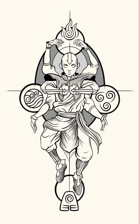 Tattoo Cartoon, Aang Avatar, Atla Tattoo, Avatar Tattoo, Avatar Ang, Sketch Tattoo Design, Avatar The Last Airbender Art, Samurai Tattoo, Tattoo Art Drawings