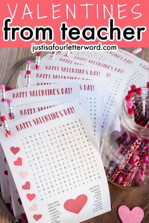 Print these adorable word search valentines for teachers to give to students! Give to the class with a cute pencil for a little Valentine’s Day educational fun! Valentines From Teachers, Word Search Valentines, Valentines From Teacher, Teacher Valentine Cards, Student Valentines, Valentines Day Words, Valentine Words, Teacher Valentine Gifts, Printable Valentines Cards