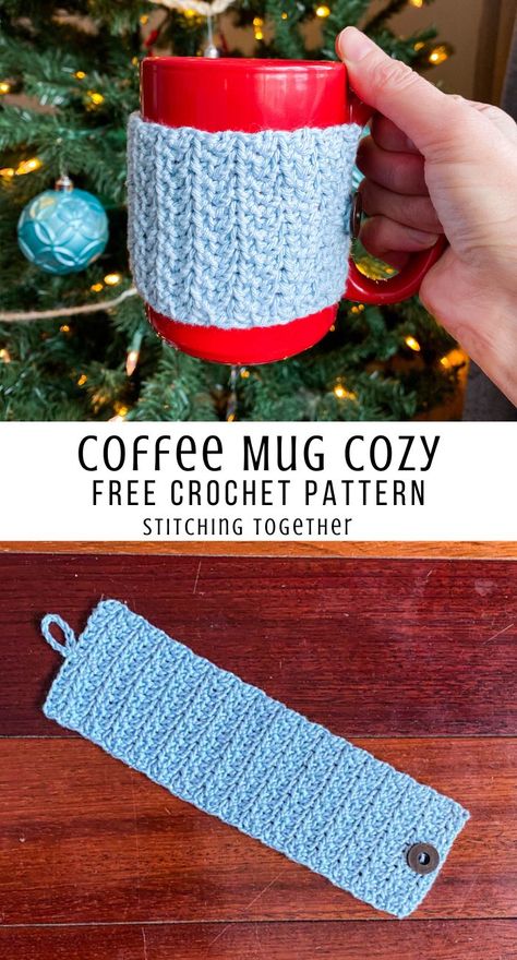 Quick,easy, and cute mug cozy crochet pattern perfect for using over and over to make gifts. Visit to see the free crochet pattern and get started now! Crocheting Christmas, Mug Cozy Crochet, Cup Cozy Crochet Pattern, Mug Cozy Pattern, Coffee Mug Cozy, Crochet Mug Cozy, Crochet Mug, Crochet Coffee Cozy, Crochet Coffee