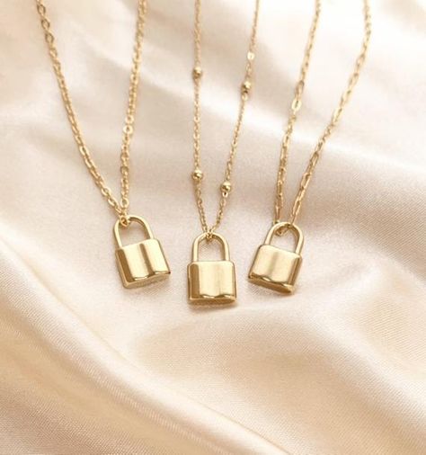 Dainty Gold Lock Necklace Padlock Necklace Gold Stainless | Etsy Layering Necklaces Gold, Lock Charm Necklace, Padlock Necklace, Gold Letter Necklace, Layering Necklaces, Lock Necklace, Necklaces Gold, Round Necklace, Bestie Gifts