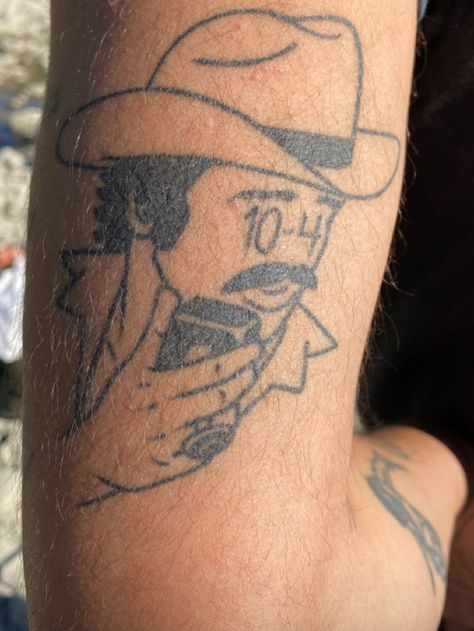 Western Rose Tattoo, Whiskey Myers Tattoo, Western Hand Tattoos For Guys, Western Stomach Tattoos, Men’s Outdoor Tattoos, Smokey And The Bandit Tattoo, Wild West Tattoo Ideas, Country Song Tattoos For Women, Missouri Tattoo Ideas