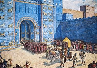 Reconstruction of the Ishtar Gate in ancient Babylon. Babylonian civilisation, 2nd millennium - 6th century BC. Illustration. #reconstruct Sumerian King List, Ishtar Gate, Ancient Sumer, Ancient Babylon, Gardens Of Babylon, Cradle Of Civilization, Ancient Mesopotamia, Interesting Topics, Seven Wonders