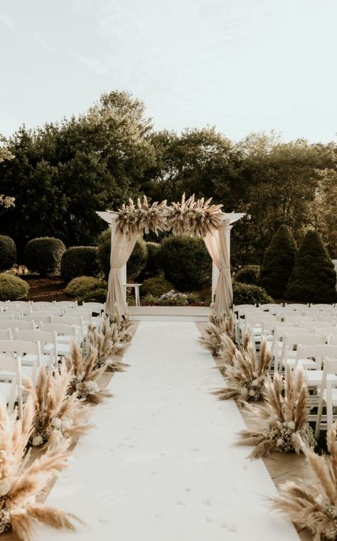 The Ultimate Massachusetts Tent Wedding | Saphire Event Group Pampas Grass Wedding Ceremony Aisle, Pampas Chair Decoration, Pampas Grass Wedding Aisle Decor, Pampas Grass Wedding Decor Isle, Pampas Down The Aisle, Wedding Arch Ideas Pampas, Wedding Ceremony Runner, Flowers Down The Aisle Wedding Outside, Outdoor Wedding Aisle Ideas Boho