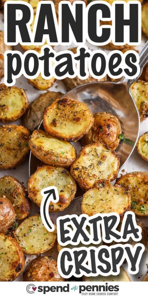 Quick Ranch Potatoes Pioneer Woman, Easy Recipes For Potatoes, Baked Fried Potatoes In The Oven, Roasted Potatoes Ranch Seasoning, Recipe With Golden Potatoes, Recipes With Dry Ranch Dressing, Side Of Potatoes, Oven Roasted Diced Potatoes, Ranch Baby Potatoes