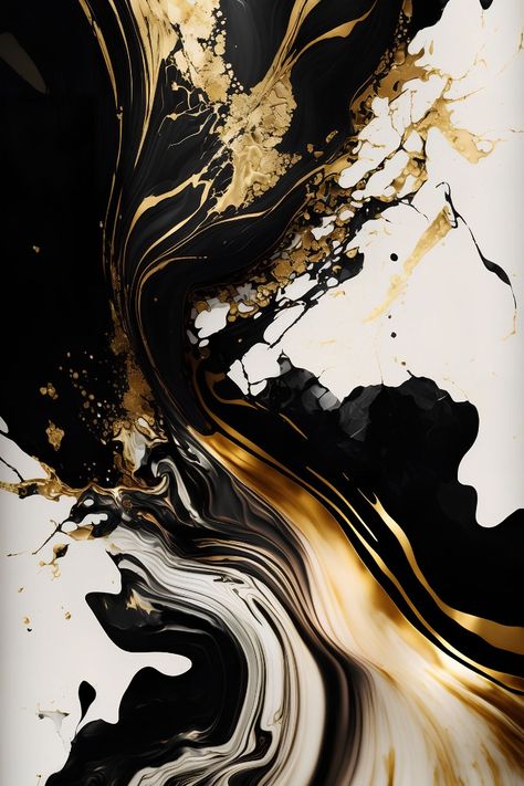 Black and Gold Marble Splash White Gold Black Aesthetic, Black And White And Gold Wallpaper, Gold And Black Pictures, Black White And Gold Abstract Painting, Abstract Painting Black And Gold, Black White And Gold Painting, Black White And Gold Background, Black White Gold Aesthetic, Black White Gold Wallpaper