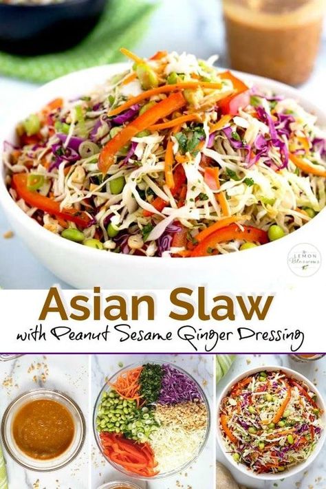 Asian Salad Dressing Peanut, Asian Slaw With Sesame Ginger Dressing, Asian Dressing Recipe Easy, Crispy Salad Recipe, Asian Salad With Peanut Dressing, Coleslaw Recipe Asian, Sesame Coleslaw, Tossed Salad Recipes, Asian Dressing Recipe