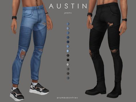 [plumbobsnfries] Austin Jeans Aesthetic Sims, Sims 4 Men Clothing, Sims 4 Male Clothes, Alpha Cc, Sims Clothes, Houses Design, Pelo Sims, Sims 4 Mm Cc, Sims 4 Gameplay