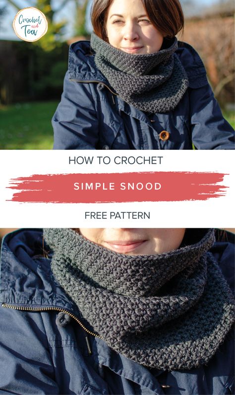 Simple Grey Snood Crochet Pattern Infinity Cowl Crochet Pattern, Snood Crochet Pattern, Easy Crochet Cowl, Snood Knitting Pattern, Crochet Fashion Trends, Crochet Cozies, Snood Pattern, Crochet Snood, Crochet Cowl Free Pattern