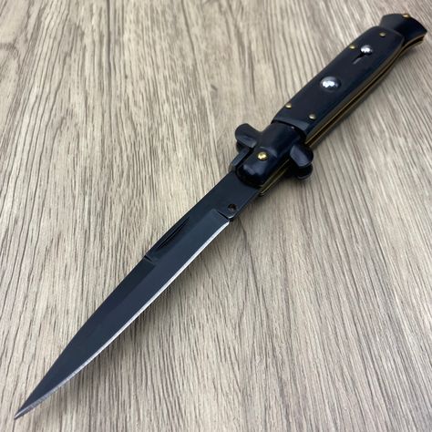 IL Grande Italian Milano Stiletto Style Switchblade | Blade City Italian Switchblade, Italian Knives, Blade City, Stiletto Knife, All Black Looks, Fixed Blade Knife, Zombie Apocalypse, Black Nylons, Swords