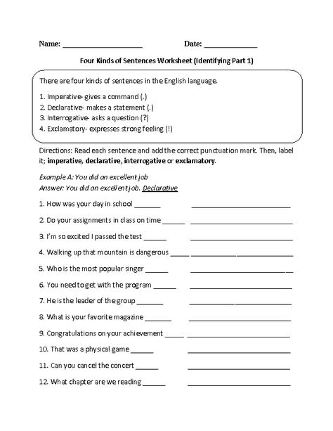 Kinds of Sentences Identifying Part 1 Intermediate Kinds Of Sentences Worksheet For Grade 4, Exclamatory Sentences Worksheet, Declarative And Interrogative Sentences, Simple Sentences Worksheet, Thanksgiving Calendar, 4 Types Of Sentences, Different Types Of Sentences, Simple And Compound Sentences, Complex Sentences Worksheets