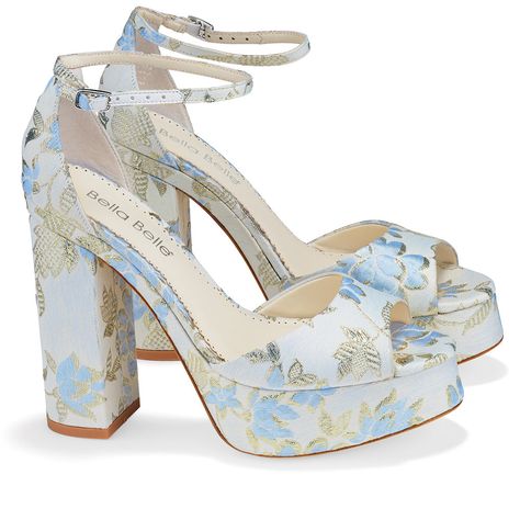 Bella Belle Shoes, Belle Shoes, Flower Fabric Pattern, Next Shoes, Blue Wedding Shoes, Floral Sandals, Floral Heels, Beautiful Sandals, Blue Heels