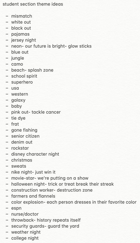 Cheerblock Theme Ideas, Themes For Volleyball Games High School, Themes For High School Basketball Games, Basketball Dress Up Themes, Volleyball Spirit Week Ideas, Highschool Game Themes, Themes For Games High School, Game Day Spirit Ideas, Theme Practice Ideas Cheerleading