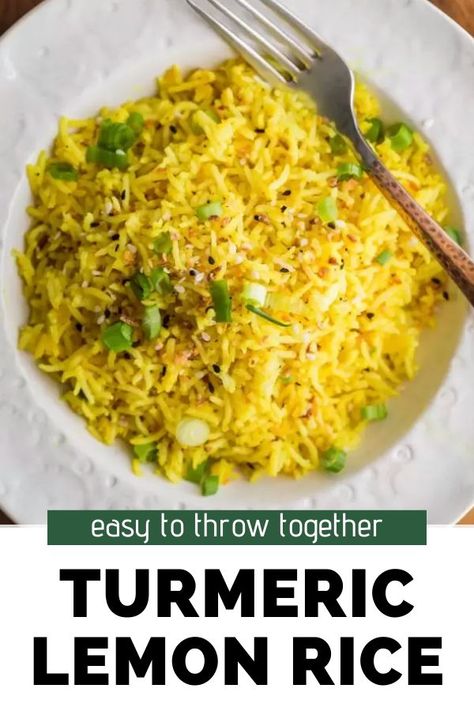 Lemon Turmeric Rice, Garlic Turmeric Rice, Basque Food, Turmeric Rice, Rice Side Dish Recipes, Recipes Rice, Starch Solution, Savory Rice, Quick Vegan