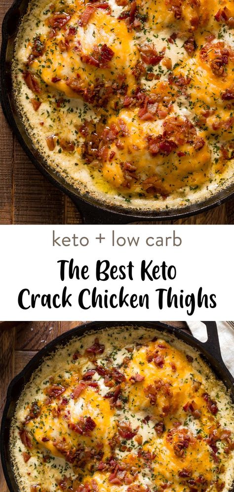 Delicious keto crack chicken thighs for a quick 30 minute dinner. Making healthy recipes is so easy on a low carb diet. Give this chicken recipe a try, you won't regret it between the ranch cream sauce, cheese or crispy bacon! Keto Chicken Thigh Meals, Keto Chicken Thigh Dinner Recipes, Keri Chicken Thigh Recipes, Keto Friendly Chicken Thigh Recipes, Keto Chicken Crockpot Meals, Keto Chicken Thigh Recipe, Keto Smothered Chicken Recipes, Keto Chicken Thigh Crockpot Recipes, Keto Skinless Chicken Thigh Recipes