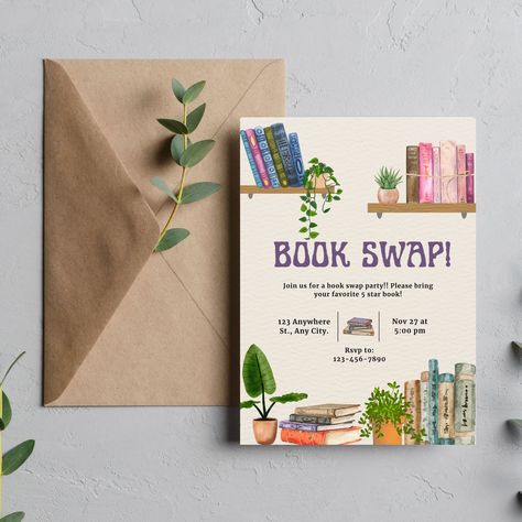 Book Swap Invitation, Book Club Birthday Party, Book Club Invite, Book Swap Ideas, Book Retreat Ideas, Book Party Invitations, Bookclub Hosting Ideas, Book Club Invitations, Book Club Hosting