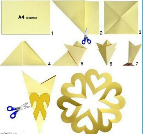 Snöflingor I Papper, Kraf Kertas, Tutorial Origami, Snowflake Template, Origami And Kirigami, Paper Snowflakes, Paper Crafts Origami, Paper Heart, Paper Hearts