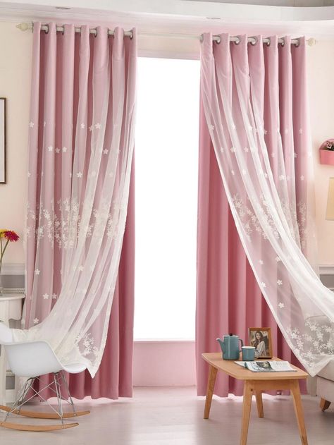 Curtain Styles Ideas, Luxury Window Curtains, Curtains Style, Living Room Decor On A Budget, Diy Window Treatments, Layered Curtains, Pink Embroidery, Bedroom Items, Rustic Curtains