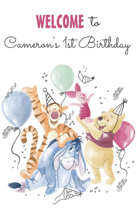 Winnie the Pooh & Pals - Balloons Birthday Welcome Poster Winnie The Pooh Decor, Birthday Painting, Pooh Birthday, Winnie The Pooh Pictures, Winnie The Pooh Birthday, Birthday Party Decorations Diy, Birthday Wallpaper, Kids Birthday Theme, Bee Party