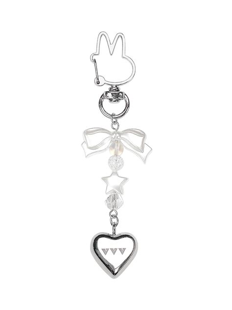 Editor's NoteVVV is a brand that pursues contemporary fashion for young shoppers with a design that utilizes a minimalist silhouette  unique graphics with a global sensibility  and various printing techniques.- Metallic heart pendant with engraved brand logo- Rabbit shaped clasp point- Ribbon and star that made of faux pearl- Lovely and cute moodMeasurements(in.)- Length: 3.94 in.Composition & Care- Surgical Steel  Faux Pearl  Brass- Discoloration may occur due to exposure to air  moisture  sweat  or water.- Recommended to refrain from wearing it as it may discolor when using hot springs or swimming pools.- After removing foreign substances with a soft cloth  store in a zipper bag to minimize contact with air.- Depending on the resolution of your monitor  color differences may occ Logo Rabbit, Pearl Ribbon, Ribbon Heart, Unique Graphics, Cloth Store, Minimalist Silhouette, Heart Logo, Purse Accessories, Zipper Bag