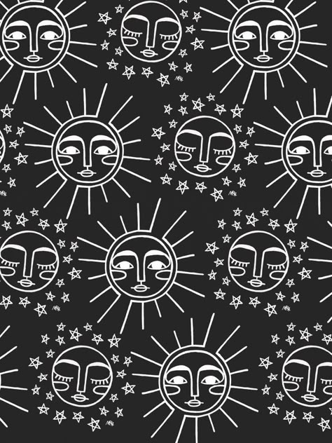 Sun And Moon Pattern, Sun Wallpaper, Sun Drawing, Moon Drawing, Moon Pattern, Moon Illustration, Celestial Art, Sun Art, Arte Inspo