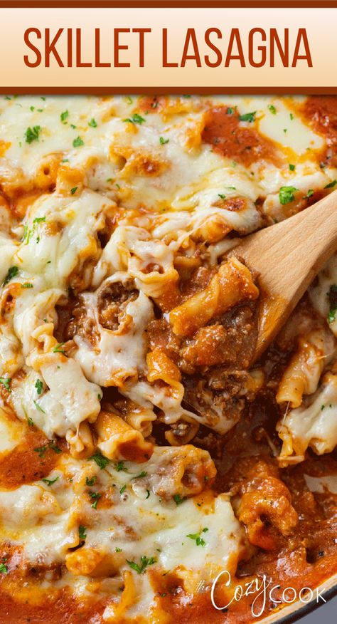 skillet lasagna topped with cheese Dinner Ideas On Stove Top, Electric Skillet Lasagna, Dinner On The Stove Top, Italian Skillet Dinner, Skillet Gnocchi Lasagna, Meals To Cook On Stove Top, Stove Top Lasagna One Pot, Lasagna In A Skillet, Stove Top Ground Beef Recipes Easy