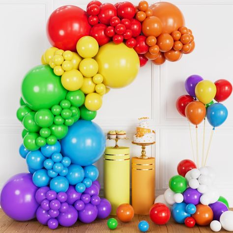 PRICES MAY VARY. Colorful Rainbow Balloons: Colorful Rainbow Balloons Garland Arch Kit contains red, orange, yellow, green, blue, purple, and white balloons, a beautiful rainbow balloons arch kit for party to give you a unique party. Premium Quality: The colorful balloons are made of top quality and atoxic latex. It is easy to blow up and can be filled with both air or helium and last a long time.They are thicker and not easy to pop, balloon sizes of 18, 12, 5 inches, different sizes can meet yo Colorful Balloon Garland, Rainbow Balloon Arch, Balloons Arch, Rainbow Party Decorations, Rainbow Parties, Colorful Balloons, Garland Arch, Rainbow Balloons, Kids Party Themes