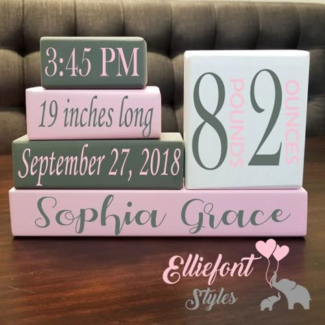 Baby Age Blocks, Baby Birth Stats, Cricut Baby, Name Blocks, Baby Stats, Wood Personalized, Birth Stats, Cricut Designs, New Mom Gift