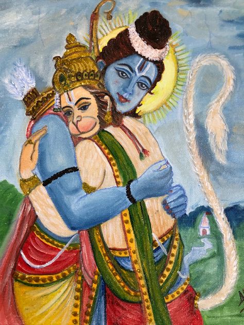 #canvas oil Hanuman Ji Rangoli, Hanumaan Jee, Khodal Ma, Abstract Rangoli, Siya Ram Painting, Ram Painting, Big Canvas Painting, Spatula Painting, Sri Hanuman