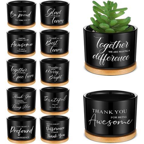 PRICES MAY VARY. Rich in Quantity: you will receive 12 pieces of small succulent plant pots with drainage holes and bamboo trays, the sufficient quantity and good combination are enough to meet your daily use and replacement needs Multiple Gratitude Quotes: employee appreciation gifts are printed with some texts that motivate employees, thank colleagues, and thank team, which can encourage your employees to keep moving forward and work hard, and express your gratitude to them Proper Size: staff Gift Ideas For Team At Work, Diy Thank You Gifts For Coworkers, Office Staff Appreciation Ideas, Gift Ideas For Employees From Boss, Work Gifts Employee Appreciation, Staff Gift Ideas, Small Appreciation Gifts, Staff Appreciation Ideas, Employee Appreciation Gifts Diy