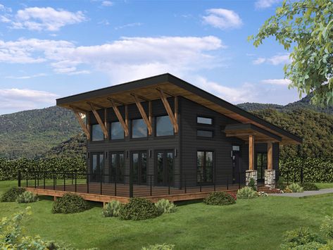 062H-0441: Modern Vacation Home with Plenty of Windows Black Siding Exterior Small House, Modern Mountain Home, Mountain House Plans, Modern Style House Plans, Casa Container, Modern Mountain, Modern House Plan, Cottage House, Container Homes