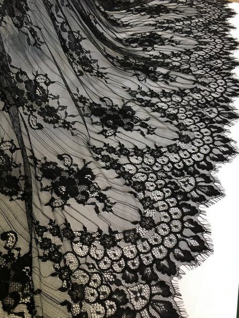 Gorgeous Chantilly Lace 57" wide Black Floral Motif Scalloped Lace Fabric Wedding Gown Party Dress F White Eyelashes, Bridal Lace Fabric, Wedding Fabric, Black Flowers, Wedding Gowns Lace, Chantilly Lace, Lace Weddings, Scalloped Lace, French Lace