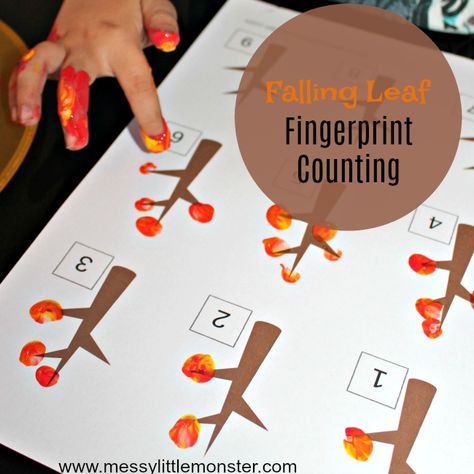 Fall Leaf Lesson Plans For Preschool, 1-5 Activities For Preschool, Number 5 Activities For Kindergarten, F Is For Fall, Tree Fingerprint, Aktiviti Prasekolah, Counting Activities Preschool, Leaf Printable, Falling Leaf