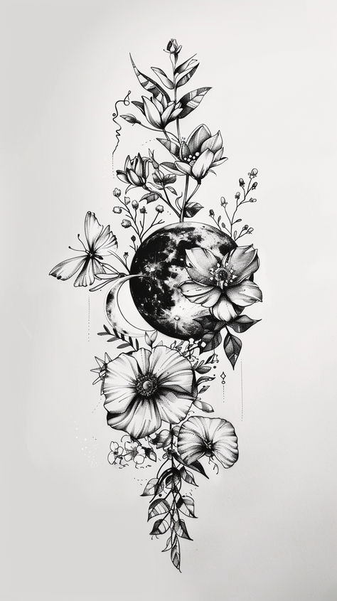 fairycore aesthetic butterfly, earth, and flower tattoo design encapsulates a sense of wonder and enchantment #enchantedtattoo Clock Floral Tattoo Design, Earth Sleeve Tattoos For Women, Feminine Nature Sleeve Tattoo, Earth And Flower Tattoo, Flower Arm Tattoo Design, Tatoos Woman Sleeve Ideas, Womans Shin Tattoos, Aesthetic Female Tattoos, Earth Theme Tattoo