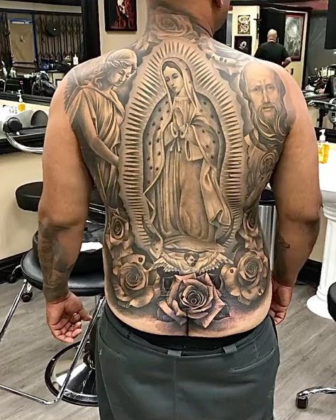 Amazing back Virgin Mary Guadalupe’s by Brian Gonzales @inkslingers ! @inkedmag @worldofartists @gq @ink | Instagram Virgin Mary On Back Tattoo, Virgin Mary Tattoo Design, Virgen Mary Tattoo, Virgen De Guadalupe Tattoo Ideas, Guadalupe Tattoo, Mary Guadalupe, Painless Tattoo, Virgin Mary Tattoo, Mexican Art Tattoos