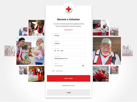 Become a Volunteer Volunteer Website Design, Volunteer App, Log In Ui, Red Cross Volunteer, Donation Form, Technology Development, Wix Templates, Ui Design Website, Web Ui Design