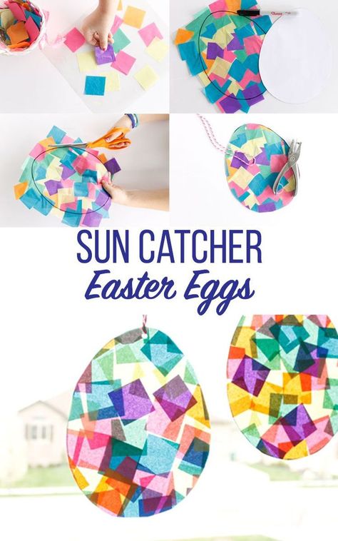 Fun and Easy Kids craft perfect for Easter time. Sun Catcher Easter Eggs. Påskeaktiviteter For Barn, Easter Preschool, Porch Christmas, Easter Egg Crafts, Easter Wishes, Daycare Crafts, Diy Wreaths, Egg Crafts, Easter Art