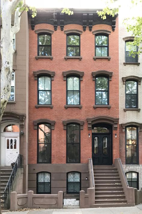 Elizabeth Roberts Architecture and Design Cobble Hill townhouse. #remodelista #brooklyn #brownstone #architecture Nyc Brownstone Exterior, Row House Floor Plan, Brownstone Architecture, Brownstone Exterior, Brooklyn Architecture, Elizabeth Roberts Architecture, Brownstone Townhouse, Townhouse Architecture, Townhouse Remodel