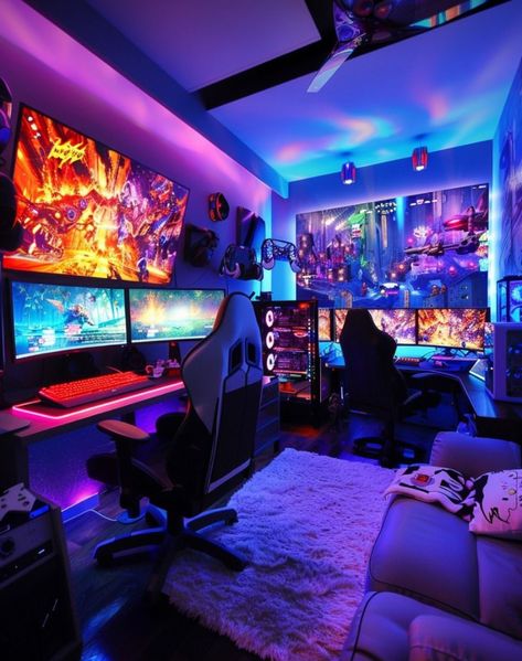 Men’s Bedroom Ideas, Games Room Inspiration, Gaming Equipment, Small Game Rooms, Gaming Rooms, Gaming Desk Setup, Best Gaming Setup, Computer Gaming Room, Home Studio Setup