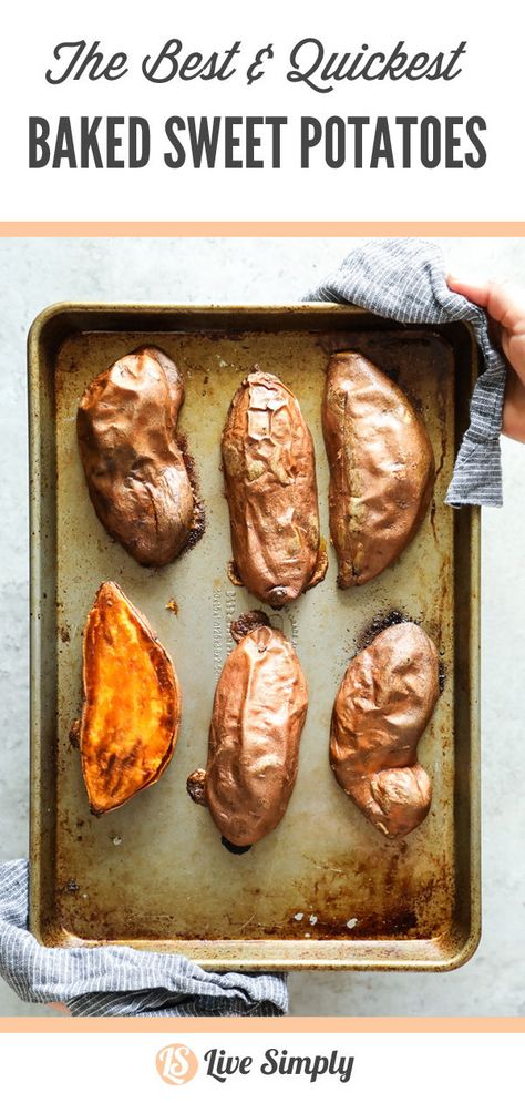 The best and quickest way to make baked sweet potatoes. Caramelized, sweet, and baked in under 30 minutes. The best and most popular sweet potato recipe on the internet! #bakepotatoes #sweetpotatoes #bakedsweetpotatoes #quicksweetpotatoes #bestsweetpotatoes Best Baked Sweet Potato, Morning Recipes Breakfast, Sweet Potato Recipes Baked, Baked Sweet Potatoes, Cooking Sweet Potatoes, Baked Sweet Potato, Sweet Potato Casserole, Portuguese Recipes, Sweet Potato Recipes