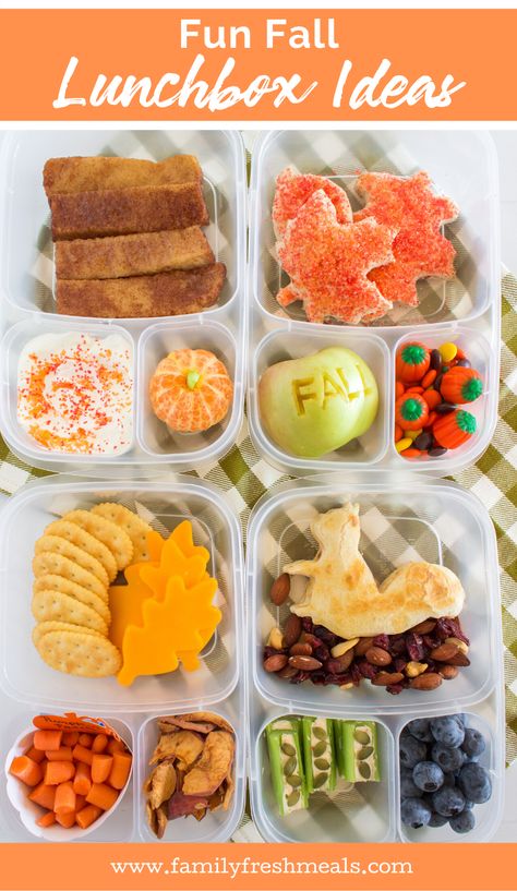 Cute Fall Lunchbox Ideas packed for lunch! #easylunchboxes #familyfreshmeals #fall #thanksgiving #funfood #lunchboxes #lunch #schoollunch Theme School Lunches, Thanksgiving School Lunch Ideas, Fall Lunchbox Ideas For Kids, Elementary Packed Lunch Ideas, Thanksgiving Lunchbox Ideas, Thanksgiving Kids Lunch Ideas, Fall Theme Lunch Ideas, Thanksgiving Bento Box Ideas, Fall Kids Lunch Ideas