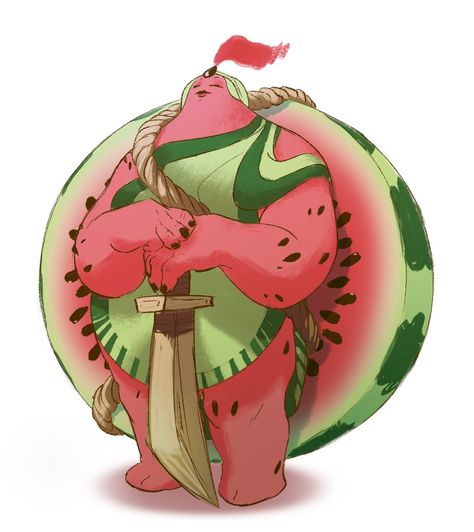 Worldbuilding Inspiration, Watermelon Drawing, Watermelon Girl, Watermelon Plant, Watermelon Slice, Fruit Design, Mythological Creatures, Got Your Back, Plant Illustration