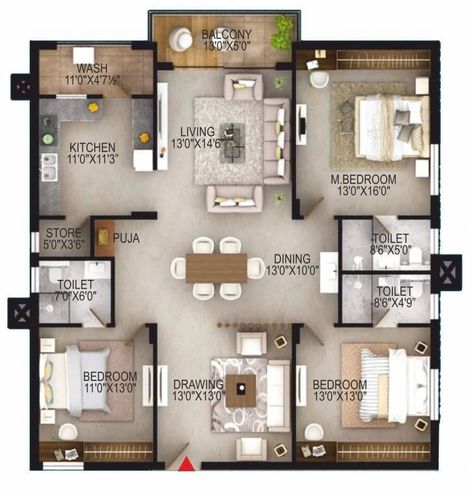 3 Bedroom Home Interior Design, 3bhk Apartment Plan Layout, 4 Bedroom House Interior Design, Small Modern House Layout, Minimalist House Layout, 3bhk Floor Plans, Minimalist Floor Plan, 3bhk Plan, Layout House